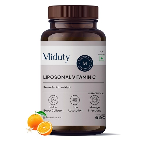 [BRSW2YDQDMARQH3Z] Miduty Liposomal Vitamin C Supplement - Antioxidant Vitamin, Skin Rejuvenation & Immunity Booster Supplement Helps to Boost Collagen for Skin, Hair & Nails - 90 Capsules