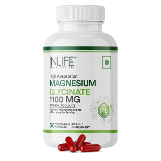 [BRSRAAT4PN6BYA3L] INLIFE Magnesium Glycinate 1100mg with Zinc Picolinate, 30 Veg Capsules
