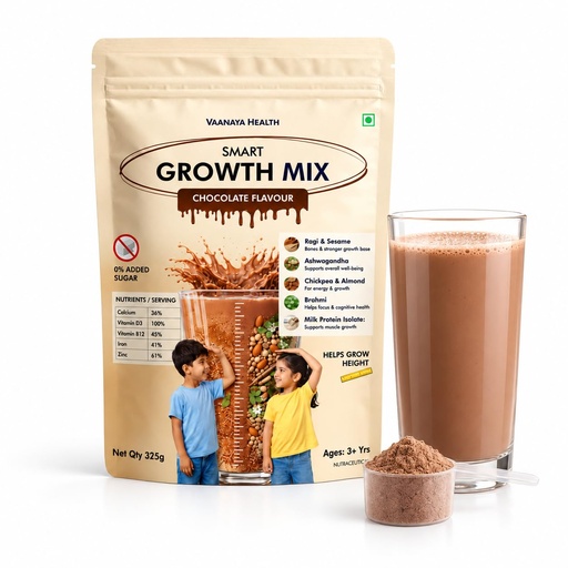 [BRSRYEAYPMBBACT4] Smart Growth Mix for Kids 3+ | Chocolate Flavour Nutrition Drink Mix | Kids Nutrition Powder with Ragi, Sesame, Chickpea & Almond | No Refined Sugar | Health Drink | 325g