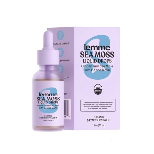 [BRSRMHD7AUPBY3T4] Lemme Irish Sea Moss Organic Liquid Drops with Vitamin D3 and Biotin for Trace Mineral Support, Immunity, Hair, Skin & Nails, Brain Health - Gluten & Sugar Free, Non GMO, 1 oz, 30 Servings