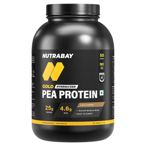 [BRSRGZT4OINGAADX] NUTRABAY Gold Pea Protein Powder - 2kg, Cold Coffee | 25g Protein, 4.6g BCAA, 5g Fiber | Complete Amino Profile | Tastiest & Smoothest Vegan, Plant Protein | Muscle Gain & Fast Recovery