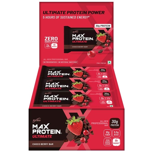 [BRSWKZYCCYDRSADM] RiteBite Max Protein Ultimate Choco Berry 30g Protein Bars [Pack of 12] Protein Blend, Fiber, Vitamins & Minerals, No Preservatives, No Added Sugar, For Energy, Fitness & Immunity - 1200g