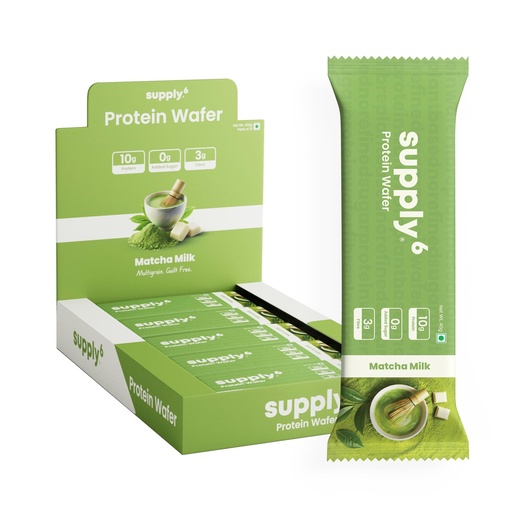 [BRSRGYI6C4MAKH32] SUPPLY6 Protein Wafer Bars | Pack of 10 | Multigrain Crunchy Wafer | Vegetarian | 10g Protein | 3g Fiber | No Added Sugar | 400 G (Matcha)