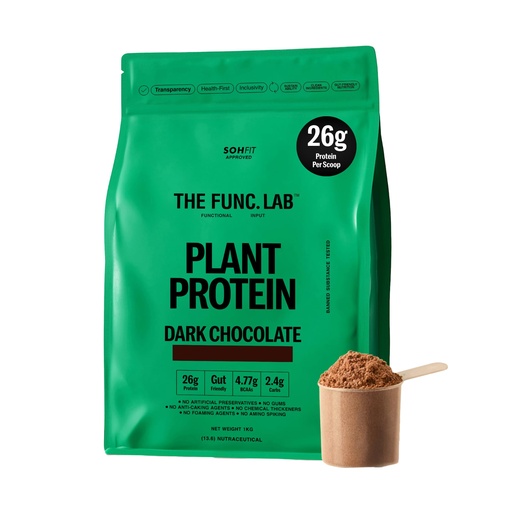 [BRSRGC3RCUFRQYLL] The Func. Lab Plant Protein for Men and Women – Dark Chocolate | 1 kg | 26g Protein per Scoop | Pea and Rice Blend | Vegan, Sugar‑Free | 100% Clean Label, Gut Friendly, Vegetarian