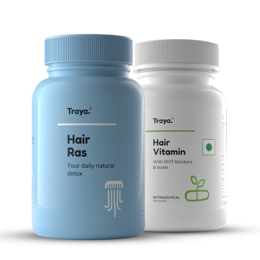 [BRSW2CQLB4CB43LB] Traya Hair Growth Supplements Combo, Hair Ras (120 Tablets) + Hair Vitamins (30 Capsules) | 12 mcg Biotin & Ashwagandha Tablets for Healthy Hair