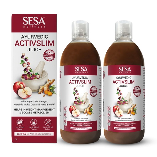 [BRSRAEI2OJ7QIYLD] SESA Ayurvedic Activslim Juice | Helps in Weight Management | Made with Apple Cider Vinegar | Healthy Diet Drink | No added Sugar, Colour or Flavour (Pack of 2)