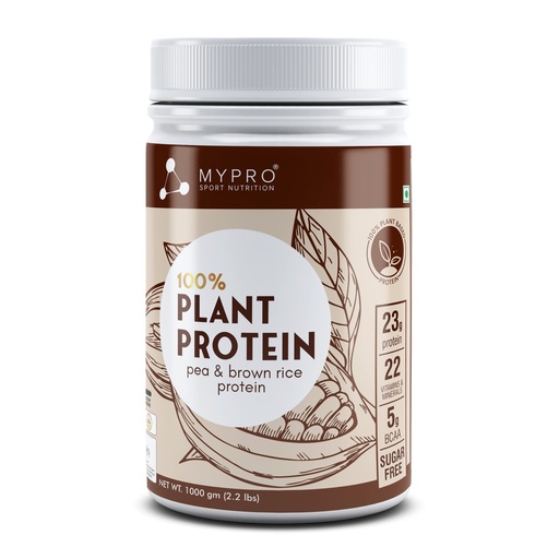 [BRSW2FIPDINAYA3V] Mypro Sport Nutrition Plant Protein Powder Pea & Brown Rice Protein (23g protein,22 Vitamins & minerals,5g BCAA) Plant Based Protein Supplement For Men & Women (Chocolate Flavour -1000 Gm)