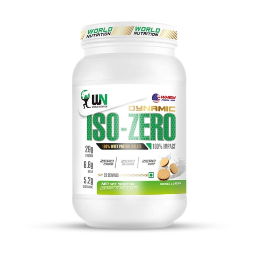 [BRSRAHQ7OQBGK3TH] Dynamic ISO-Zero Whey Protein Isolate Powder | 29g Protein, 6.6g BCAA, 5.2g Glutamine | Zero Carb, Zero Sugar | Lean Muscle Building & Post Workout Recovery | Cookies Cream - 1Kg