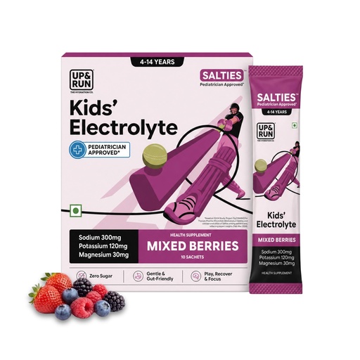 [BRSRGBQQDIHBAD3Z] UP&RUN Salties | Kids Electrolyte Powder Sugar Free, Mixed Berries, 10 Pack