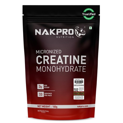 [BRSROYIBCEIBU3D4] NAKPRO NUTRITION Micronised Creatine Monohydrate | 100g (33 Servings) | Unflavoured | Trustified Certified | Rapid Absorption Pre/Post Workout