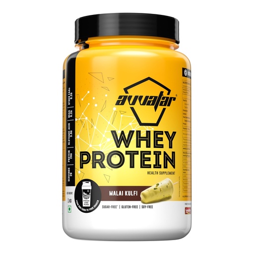 [BRSW2EICBZ6GGELB] avvatar WHEY PROTEIN | 1Kg | Malai Kulfi Flavour | 28g Protein | 29 Servings | Isolate & Concentrate Blend
