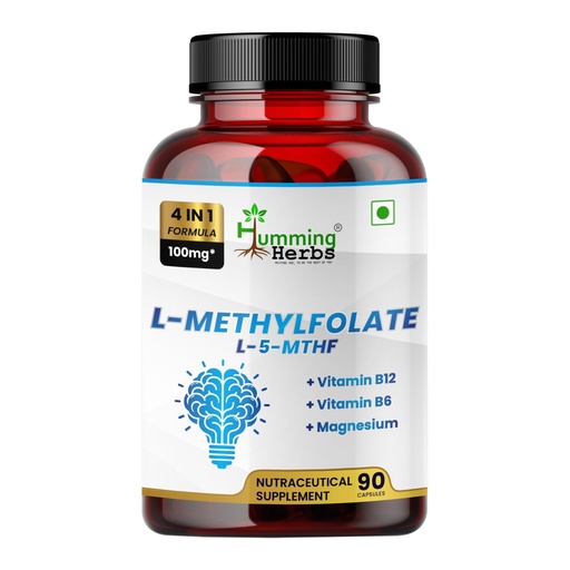 [BRSRGZAOOEBB6YDJ] Humming Herbs L-Methylfolate (L-5-MTHF) with Vitamin B12, Vitamin B6 & Magnesium | 4-in-1 Daily Wellness Formula | 100mg | 90 Veg Capsules