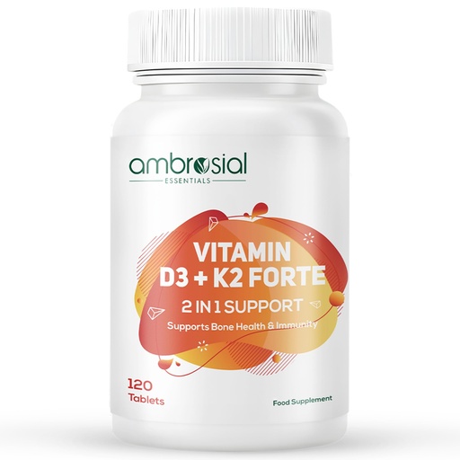 [BRSREFQOCQFQOAA4] Ambrosial Vitamin D3 K2 Forte 120 Tablets | Vitamin D 3 k 2 Supplement for Bone, Heart & Immune Health Vitamin D3 (600 IU) with MK-7 Vitamin K2 | Plant-Based High Absorption Daily supplements