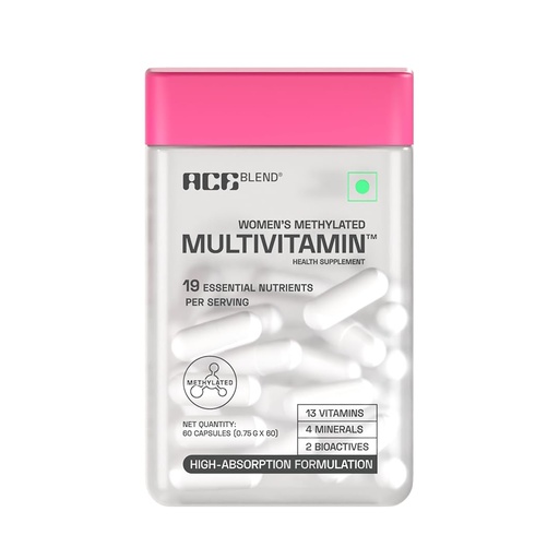 [BRSRG235PJYWYE36] Ace Blend Multivitamin Capsules for Women | Pack of 60 | With Iron & Methylated Multivitamin | 19 Essential Nutrients with Quatrefolic, MenaQ7 K2 & Vitashine D3 | Supports Hormonal Balance & Immunity