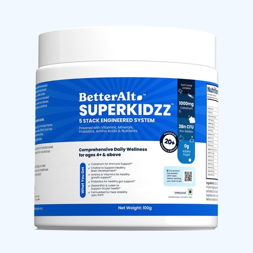 [BRSRY2QRCEIAMFI7] BetterAlt SuperKidzz Daily Nutrition Powder for Kids (4+ Years) | 5-Blend Formula with Colostrum, DHA, Vitamins, Minerals & Probiotics | Supports Daily Growth & Development | No Added Sugar | 100g