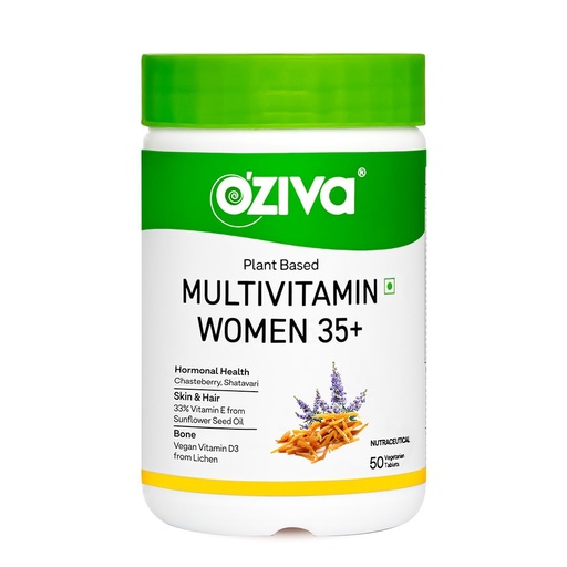 [BRSRAHYCAF5Q2HT4] OZiva Plant Based Multivitamins for Women 35+| For Hormonal Health, Skin & Hair, Bone Health| With Chasteberry, Vitamin E & D3, 50 Vegetarian Tablets