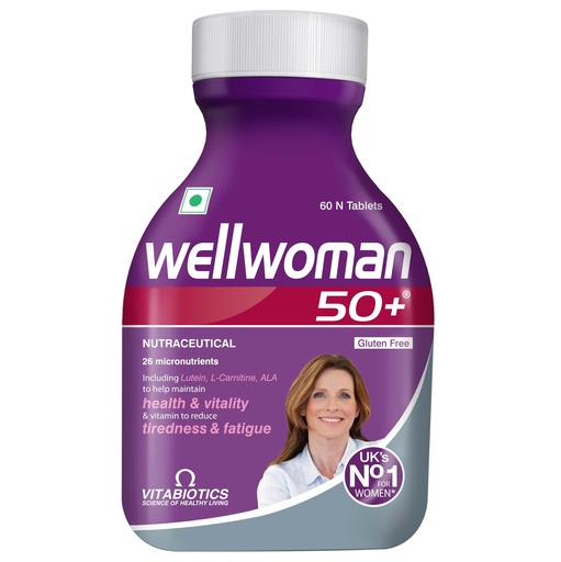 [BRSRACDYOF6RYYLL] Wellwoman 50+ Multivitamin Tablets for Women Above 50 Years (2 Months Pack) | 26 Micronutrients with Alpha Lipoic Acid, L-Carnitine, Co-Enzyme Q10 & Lutein | Daily Multivitamin Nutritional Supplement | Gluten Free | 60 Tablets | 1,176mg Per Tablet