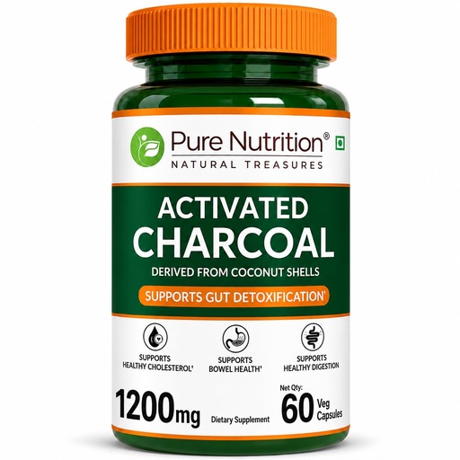 [BRSREADQB4CAADT6] Pure Nutrition Activated Charcoal Capsules 1200mg | Activated Charcoal Powder Capsule for Natural Detox, Gas Relief, Bloating, Digestion & Gut Health Support | Coconut Shell Derived Active Charcoals Capsule | Plant Based Digestive Wellness Supplement for Men & Women – 60 Veg Capsules