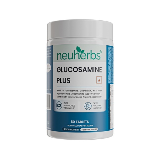 [BRSRGH36BANBEDI3] Neuherbs Glucosamine Plus 1500mg - 60 Tablets| Glucosamine Chondroitin MSM with Hyaluronic Acid, Vitamin C & K2-7 | Helps Joint Pain Relief, Cartilage Repair, Knee Support & Mobility