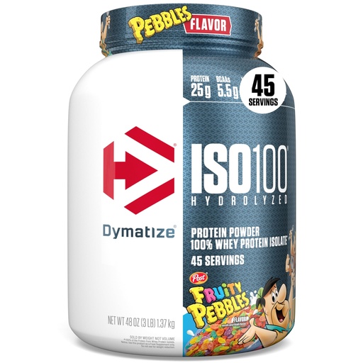 [BRSWYZ34CMNROG33] Dymatize x Fruity Pebbles ISO100 Whey Protein Powder Isolate, 25g of Protein, 5.5g BCAAs, 120 Cal., Gluten Free, 1g Fat, 1g Sugar, 2g Carb (45 Servings)