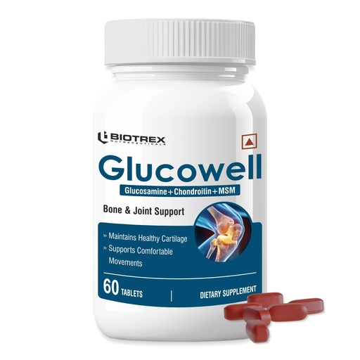 [BRSWGZYOB57BGCLD] Biotrex Nutraceuticals Glucowell 500mg | Glucosamine, MSM & Chondroitin Supplement | Cartilage, Joint & Bone Health | 60 Tablets (Pack of 1)