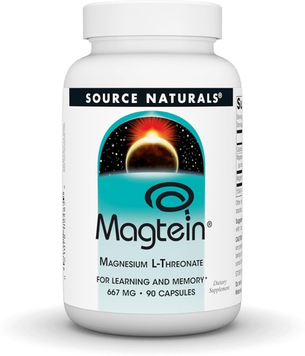 [BRSWIED6DEDQM3A7] Source Naturals Magtein Magnesium L-Threonate 667mg Supports Focus, Mood, Healthy Memory, Cognitive Function, Sleep* - 90 Capsules