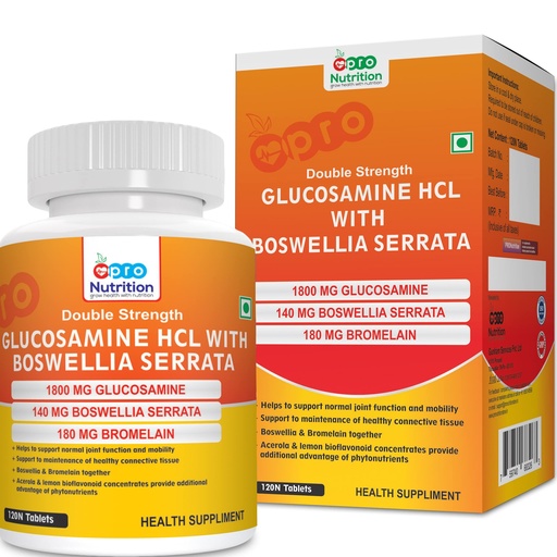 [BRSW2ZYFBZ5QMHLG] Pronutrition Double Strength Glucosamine HCL 1800 mg with Boswellia Serrata 140 mg & Bromelain 180 mg | Joint Mobility & Flexibility Support | 120 Tablets | Joint Health Supplement for Men & Women