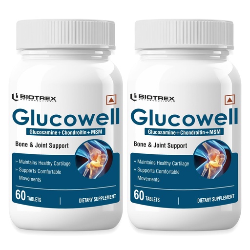 [BRSWGZD6AUNGKFY7] Biotrex Nutraceuticals Glucowell 500mg | Glucosamine, MSM & Chondroitin Supplement | Cartilage, Joint & Bone Health | 60 Tablets (Pack of 2)
