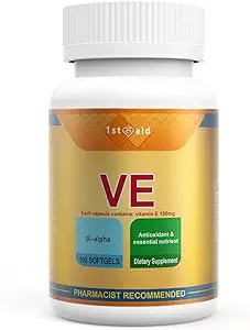 [BRSRAY33C4JRADY4] 1st Aid Vitamin-E 180-mg DL-Alpha Tocotrienols-Capsules - 100Softgels Heart and Immune Support Dietary Softgels for Women Antioxidant Support