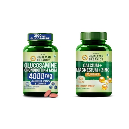 [BRSRYEAKPMIWMETL] Vlado's Himalayan Organics Glucosamine Chondroitin MSM with Calcium Magnesium Zinc, Vitamin D3, B12 & K2 | Joint, Cartilage, Bone & Mobility Support | Vegetarian Supplement Combo Pack for Men & Women