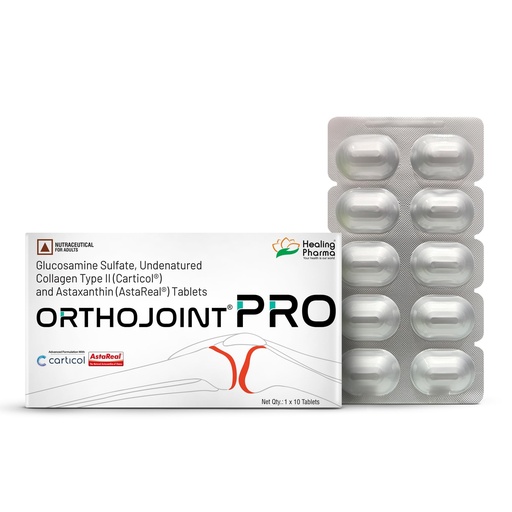 [BRSRGZQ7CEBREYDG] Healing Pharma - Orthojoint Pro Tablets For Joint Pain, Cartilage Repair & Mobility With Glucosamine Sulfate 1500mg, Collagen (Carticol®) & Astaxanthin (AstaReal®) - 1 x 10 Tablet