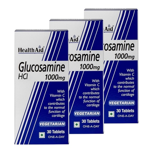 [BRSROGL5PN7WY3D2] HealthAid Glucosamine HCL 1000mg + Vitamin C, Curcuma & Manganese | Joint Health, Flexibility & Bone Strength | 30 Veg Tablets(Pack of 3)