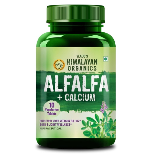 [BRSRGGQPOJYWK3DU] Vlado’s Himalayan Organics Alfalfa Calcium | Enriched With Vitamin D+k2,Mk7,B12,Zinc & Magnesium | Boost Immunity | Good For Bone, Joint & Muscle Health - 10 Veg Tablets
