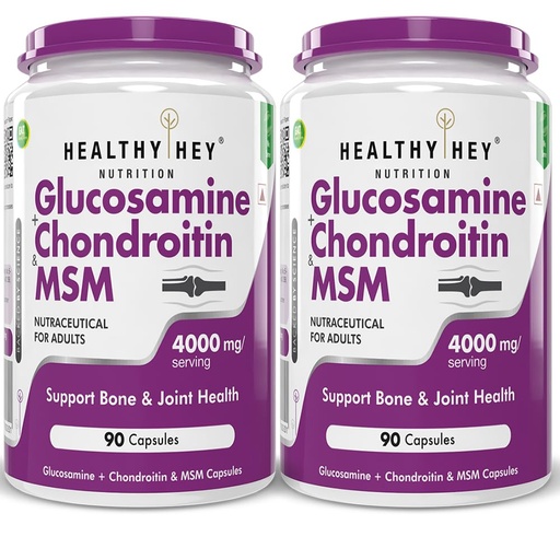 [BRSRAZYEBMMBYDQ6] HealthyHey Nutrition Double Strength Glucosamine Chondroitin and MSM for Cartilage; Joint and Bone; 90 Capsules (4000 mg) - Pack of 2