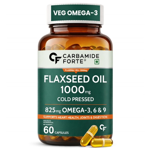 [BRSRGAYOCB7GECLP] Carbamide Forte Flaxseed Oil Capsules – 1000mg Cold Pressed | omega 3 vegetarian capsules | flax seed oil with Omega 3, 6 & 9 | No Fishy Burps | Supports Heart Health, Joints & Digestion - 60 Capsules