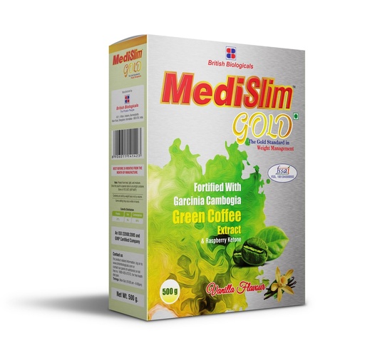 [BRSWYFADPIGWAADL] British Biologicals Medislim Gold | Advanced Weight Management Meal Replacement | High Protein, Low Fat & Sugar Free | With Essential Vitamins & Minerals | Garcinia Cambogia, Raspberry, Ketone | 500g Pack