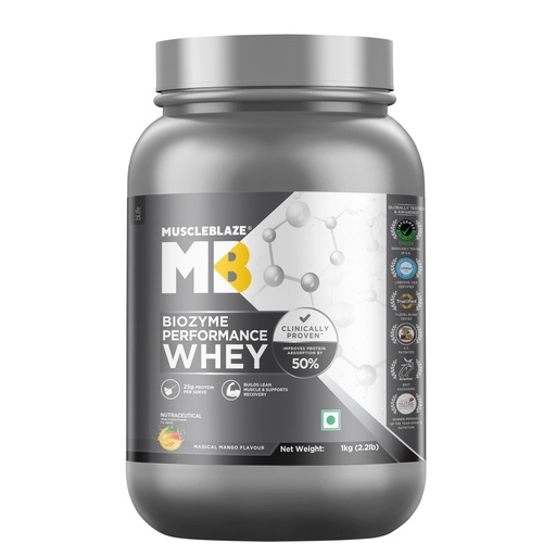 [BRSW2YI6CINAMELZ] MuscleBlaze Biozyme Performance Whey Protein Powder, 1kg (2.2lbs)