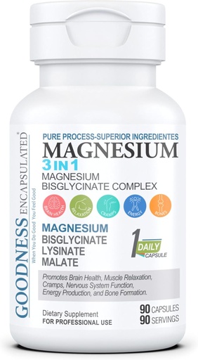 [BRSROCYRCAGQ2ALA] Magnesio 3 en 1 Complejo Bisglycinate, de BUENA ENCAPSULATED.