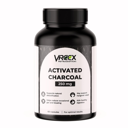 [BRSREFT6CUJQKH3L] VREEX Activated Charcoal 250 mg – Supports Natural Detox, Helps Reduce Gas & Bloating and Digestive Cleanse (60 Veg Capsules)