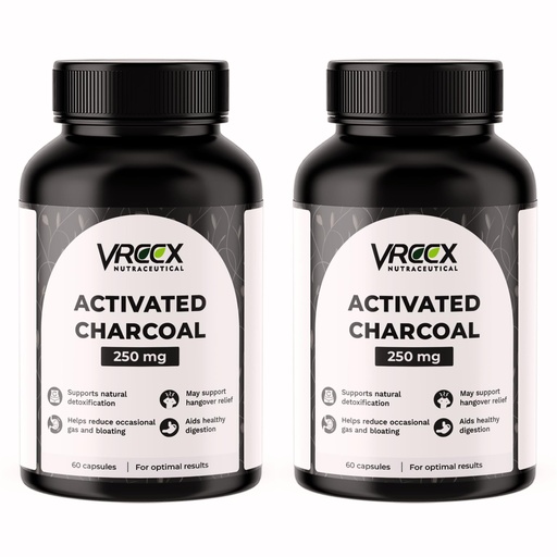 [BRSREAITB54BYFLJ] VREEX Activated Charcoal 250 mg – Supports Natural Detox, Helps Reduce Gas & Bloating and Digestive Cleanse- 60 Veg Capsules (Pack of 2)
