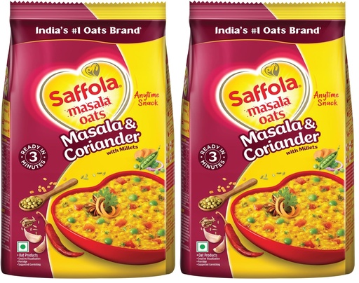 [BRSRYZAOOINAKD3U] Saffola Masala Oats | 550g/500g | Masala Coriander | Tasty, Anytime Snack | Ready in 3 mins | Millets Goodness- with Ragi & Jowar | No maida , No added preservatives | Oats Helps manage weight(weight may vary)