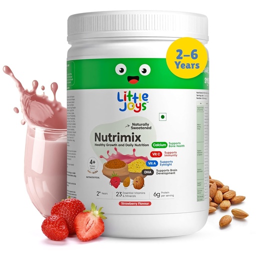 [BRSROZA7OFYAIDLZ] Little Joys Nutrimix Nutrition Powder 350g | 2-6 Years | No Refined Sugar | Supports Overall Health & Boosts Immunity | With Ragi, Bajra, Almonds & Oats | Strawberry Flavour
