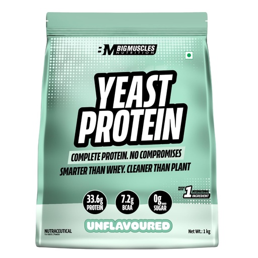 [BRSRY2Q2OIBGGALA] Bigmuscles Nutrition Clean Yeast Protein Isolate (1kg, Unflavoured) | 33g Protein, 7g BCAA | Superior Absorption, Gut Friendly | PDCAAS -1 | Fermentation-Derived