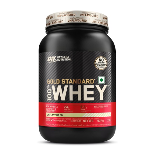 [BRSRGFD6AQMAYYDL] Unflavored Optimum Nutrition (ON) Gold Standard 100% Whey Protein Powder 2 lb, 907 g, for Muscle Support & Recovery, Vegetarian - Primary Source Whey Protein Isolate
