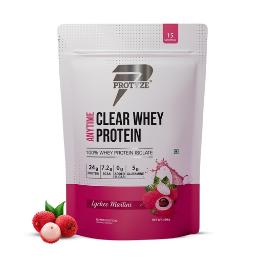 [BRSROHQNCIDQYCL4] Protyze Anytime Clear Whey Protein Isolate | 24g Protein Per Scoop | Lychee Martini,15 Servings | ISO & HACCP Certified | Lean Muscle Growth, Easy Digestion & Refreshing