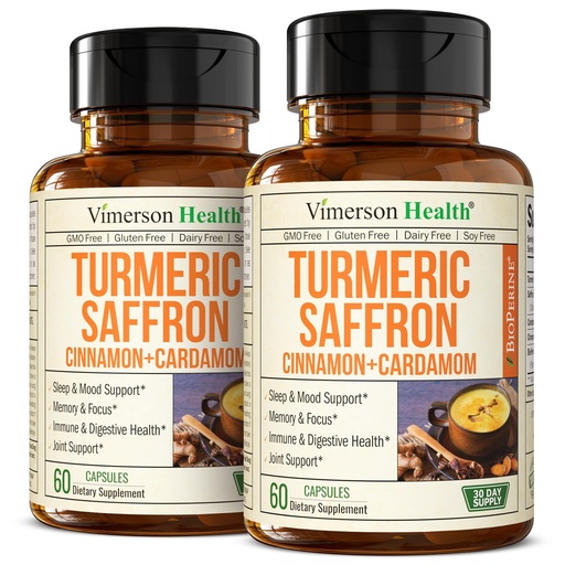 [BRSROEIDCAMRUFDZ] Saffron Supplements with Turmeric Curcumin, Saffron Extract (89mg), Ceylon Cinnamon, and Cardamom for Women and Men – Turmeric Supplement for Daily Inflammation, Mood & Joint Support – 60 Caps, 2 Pack