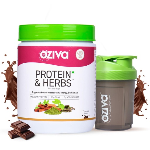 [BRSRAZAOBYCBM2D6] OZiva Protein & Herbs for Women, No Added Sugar, Green Tea, Chocolate, 454g
