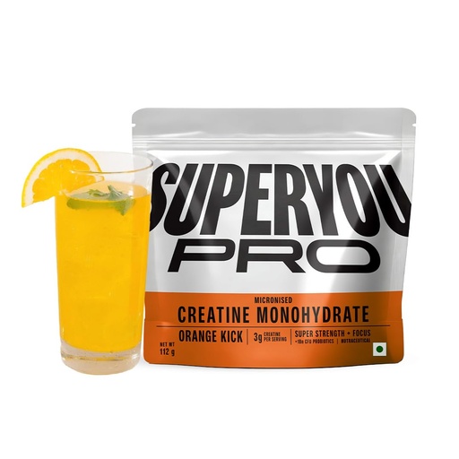 [BRSRGA32C4HW2AIV] SuperYou Pro Micronized Creatine Monohydrate Powder | Orange Kick | 112g | 33 Servings | Micronized to 200 Mesh | Enhanced Muscle Strength with Rapid Absorption |Pre-Post Workout Supplement