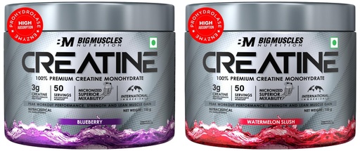[BRSREZTRCINB6C3P] Bigmuscles Nutrition Creatine 155G Blueberry | 50 Servings | Powder Muscle Recovery & Strength & Bigmuscles Creatine 155G Watermelon Slush | 50 Servings | Muscle Recovery & Strength Combo