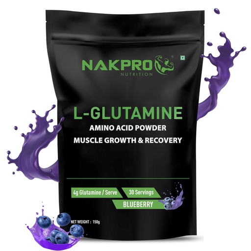 [BRSRMBQNBUCAI2Y7] Nakpro L-Glutamine Powder | 4g Glutamine Per Serving, 30 Servings | Post Workout Amino Acid Supplement for Muscle Growth and Recovery (Blueberry, 150g)